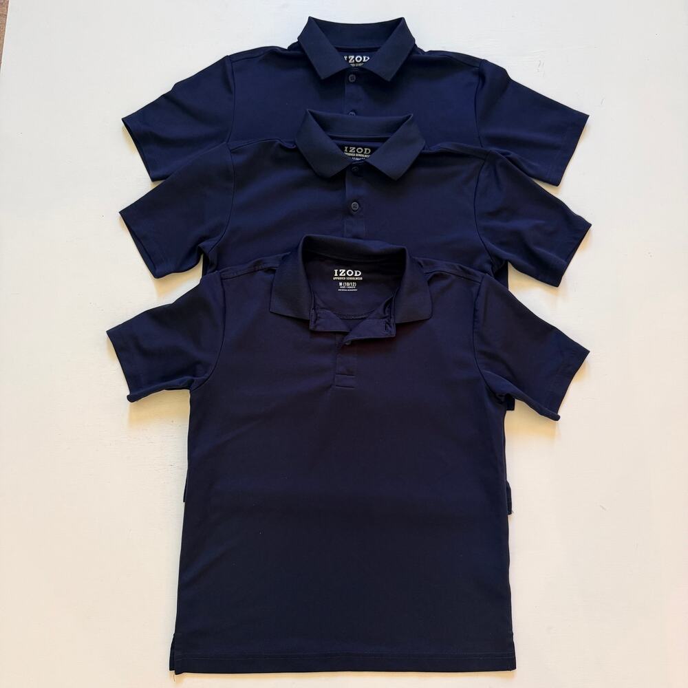 Lot of 3 Izod Boys Navy Blue Polo Shirts Size Medium 10/12 Husky School Uniform